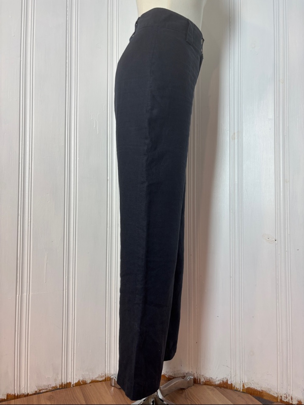 CONTEMPORAINE Navy Linen Blend High Waist Wide Leg Pants | Size: Medium - Picture 2 of 7